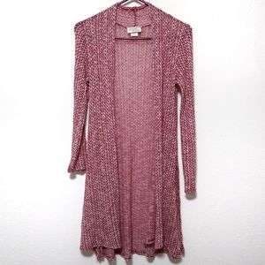 Golden State long red and white split hem cardigan